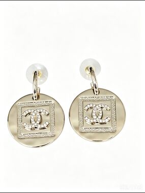 Chanel Gold-Tone Crystal CC Drop Earrings
